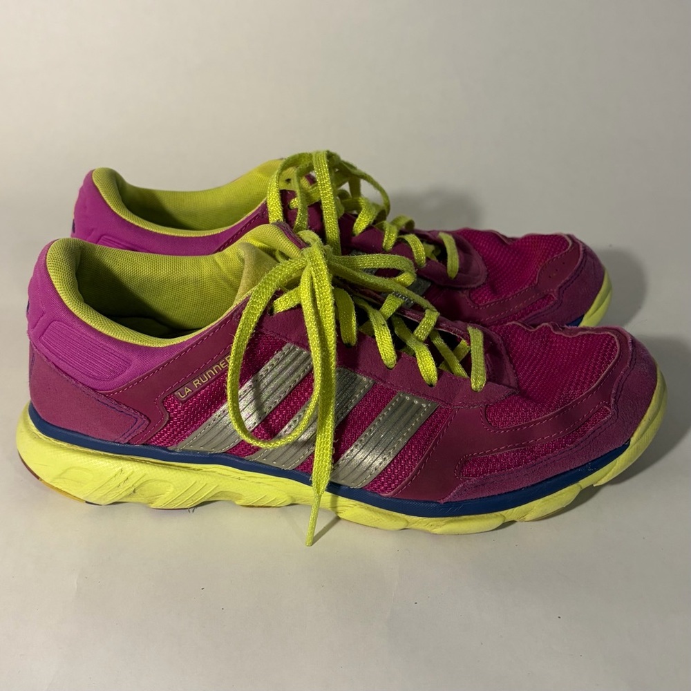 Adidas LA Runner Sneakers Tennis Shoes Bright Pink Neon Green Sz 9.5 Workout GUC - Picture 6 of 14